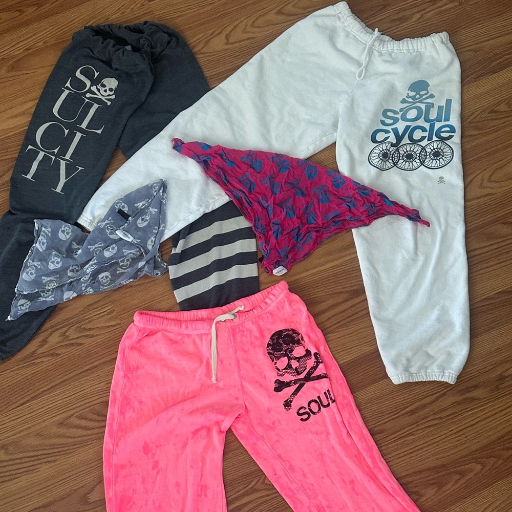 LOT of 3 Soul Cycle Sweatpants white pink gray baggy loose joggers drawstring